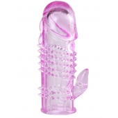 Розовая  гелевая насадка с клиторальным отростком - 13,5 см. - Toyfa Basic - в Хабаровске купить с доставкой