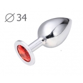 Коническая серебристая анальная втулка с красным кристаллом - 8,2 см. - Anal Jewelry Plug - купить с доставкой в Хабаровске