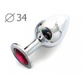 Коническая серебристая анальная втулка с малиновым кристаллом - 8,2 см. - Anal Jewelry Plug - купить с доставкой в Хабаровске