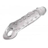 Прозразная закрытая насадка на пенис с поддержкой мошонки Clearly Ample Penis Enhancer - 22 см. - XR Brands - в Хабаровске купить с доставкой