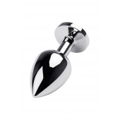 Серебристая коническая анальная пробка с красным кристаллом - 8 см. - ToyFa - купить с доставкой в Хабаровске