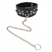 Черный ошейник с шипами и металлическим поводком-цепочкой - Notabu - купить с доставкой в Хабаровске