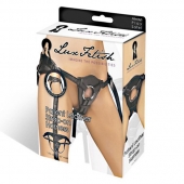 Черные трусики для страпона из патентованной кожи - Lux Fetish - купить с доставкой в Хабаровске