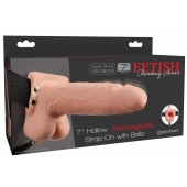Телесный перезаряжаемый вибрострапон 7  Hollow Rechargeable Strap-on with Balls - 20,3 см. - Pipedream - купить с доставкой в Хабаровске