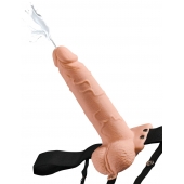 Телесный полый страпон с имитацией эякуляции 7.5  Hollow Squirting Strap-On with Balls Flesh - 21,6 см. - Pipedream - купить с доставкой в Хабаровске