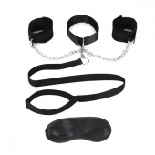 Чёрный ошейник с наручниками и поводком Collar Cuffs   Leash Set - Lux Fetish - купить с доставкой в Хабаровске
