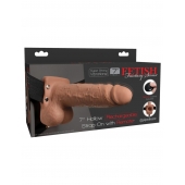 Кофейный перезаряжаемый вибрострапон 7  Hollow Rechargeable Strap-on with Balls - 20,3 см. - Pipedream - купить с доставкой в Хабаровске