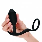 Черное эрекционное кольцо с анальным плагом Snug   Tug - b-Vibe - в Хабаровске купить с доставкой