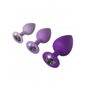 Набор из 3 фиолетовых анальных пробок со стразами Little Gems Trainer Set - Pipedream - купить с доставкой в Хабаровске