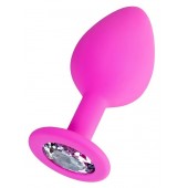 Розовая анальная втулка Brilliant с прозрачным кристаллом - 8 см. - ToyFa - купить с доставкой в Хабаровске