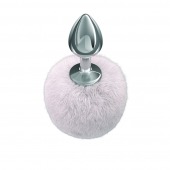 Серебристая анальная пробка с белым пушистым хвостиком Twinkle - Lola Games - купить с доставкой в Хабаровске