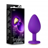 Фиолетовая анальная пробка Bling Plug Medium с золотистым стразом - 8,3 см. - Blush Novelties - купить с доставкой в Хабаровске