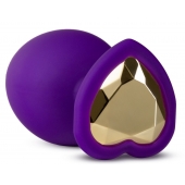 Фиолетовая анальная пробка Bling Plug Large с золотистым стразом - 9,5 см. - Blush Novelties - купить с доставкой в Хабаровске