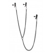 Черные зажимы на соски и клитор на цепочке DELUXE NIPPLE   CLIT CLAMPS - Dream Toys - купить с доставкой в Хабаровске