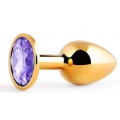 Золотистая анальная пробка с фиолетовым стразом - 7,2 см. - Anal Jewelry Plug - купить с доставкой в Хабаровске