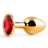 Золотистая анальная пробка с красным стразом - 7,2 см. - Anal Jewelry Plug - купить с доставкой в Хабаровске