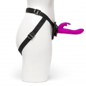 Лиловый страпон Rechargeable Vibrating Strap-On Harness Set - 17,6 см. - Happy Rabbit - купить с доставкой в Хабаровске