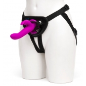 Лиловый страпон Rechargeable Vibrating Strap-On Harness Set - 17,6 см. - Happy Rabbit - купить с доставкой в Хабаровске