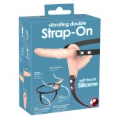 Телесный двойной вибрострапон с вибрацией Vibrating Double Strap-On - 15 см. - Orion - купить с доставкой в Хабаровске