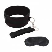 Черный ошейник с длинным поводком Collar and Leash Set - Lux Fetish - купить с доставкой в Хабаровске