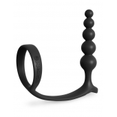 Черная анальная цепочка с эрекционным кольцом Ass-gasm Cockring Anal Beads - Pipedream - в Хабаровске купить с доставкой
