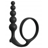 Черная анальная цепочка с эрекционным кольцом Ass-gasm Cockring Anal Beads - Pipedream - в Хабаровске купить с доставкой