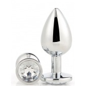 Серебристая анальная втулка с прозрачным кристаллом - 7,1 см. - Dream Toys - купить с доставкой в Хабаровске