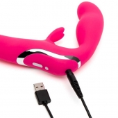 Ярко-розовый безремневой страпон Rechargeable Vibrating Strapless Strap-On - Happy Rabbit - купить с доставкой в Хабаровске