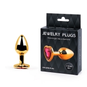 Золотистая анальная пробка с малиновым кристаллом-сердечком - 7 см. - Anal Jewelry Plug - купить с доставкой в Хабаровске