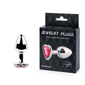 Серебристая анальная пробка с малиновым кристаллом-сердечком - 7 см. - Anal Jewelry Plug - купить с доставкой в Хабаровске
