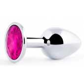 Серебристая анальная пробка с малиновым кристаллом - 7,2 см. - Anal Jewelry Plug - купить с доставкой в Хабаровске