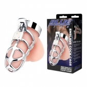 Серебристая металлическая клетка для члена с замком Enslave Cock Cage - BlueLine - купить с доставкой в Хабаровске