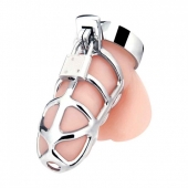 Серебристая металлическая клетка для члена с замком Enslave Cock Cage - BlueLine - купить с доставкой в Хабаровске