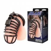 Черная металлическая клетка с замком Deluxe Chastity Cage - BlueLine - купить с доставкой в Хабаровске