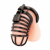 Черная металлическая клетка с замком Deluxe Chastity Cage - BlueLine - купить с доставкой в Хабаровске
