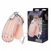 Серебристая металлическая клетка с анальным стимулятором Cock Cage - BlueLine - купить с доставкой в Хабаровске