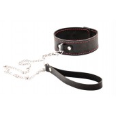 Черный широкий ошейник с красной строчкой и поводком - Crazy Handmade - купить с доставкой в Хабаровске