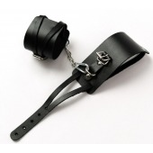 Черные кожаные оковы с креплением в виде веревочек - Crazy Handmade - купить с доставкой в Хабаровске