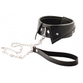 Черный ошейник-воротничок с металлическим поводком - Crazy Handmade - купить с доставкой в Хабаровске