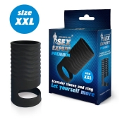 Черная открытая насадка на пенис с кольцом для мошонки XXL-size - 9,4 см. - Sex Expert - в Хабаровске купить с доставкой