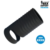 Черная открытая насадка на пенис с кольцом для мошонки XXXL-size - 9,9 см. - Sex Expert - в Хабаровске купить с доставкой