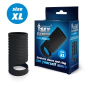 Черная открытая насадка на пенис с кольцом для мошонки XL-size - 8,9 см. - Sex Expert - в Хабаровске купить с доставкой