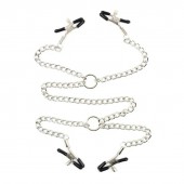 Серебристые зажимы для сосков и половых губ на тонкой цепочке - Notabu - купить с доставкой в Хабаровске