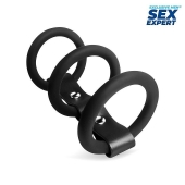 Черное тройное эрекционное кольцо с ремешком - Sex Expert - в Хабаровске купить с доставкой