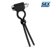 Черное эрекционное кольцо-лассо с вибрацией - Sex Expert - в Хабаровске купить с доставкой