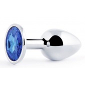 Анальное украшение BUTT PLUG  Small с синим кристаллом - 7 см. - Anal Jewelry Plug - купить с доставкой в Хабаровске