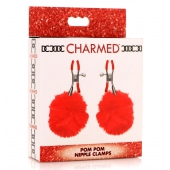 Красные зажимы на соски с помпонами Pom Pom - XR Brands - купить с доставкой в Хабаровске