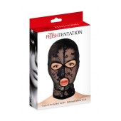 Черная кружевная маска на голову с отверстиями для глаз и рта - Fetish Tentation - купить с доставкой в Хабаровске