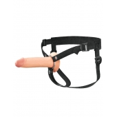 Телесный полый страпон на черных ремнях Hollow Silicone Strap-on - 17,8 см. - Pipedream - купить с доставкой в Хабаровске