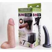 Страпон-унисекс с двумя насадками UNI strap 7  Harness - 19 и 16 см. - LOVETOY (А-Полимер) - купить с доставкой в Хабаровске